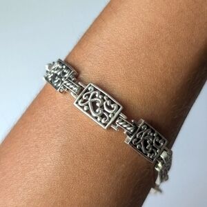 Sterling Silver Bracelet Rectangular Swirl Scroll Heart Link 925